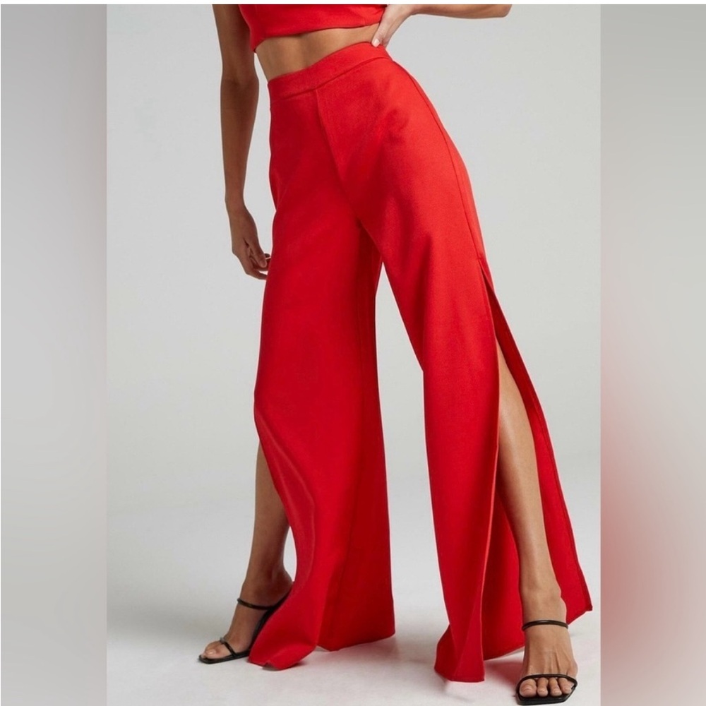 Showpo Red High Rise Pants with Side Slits